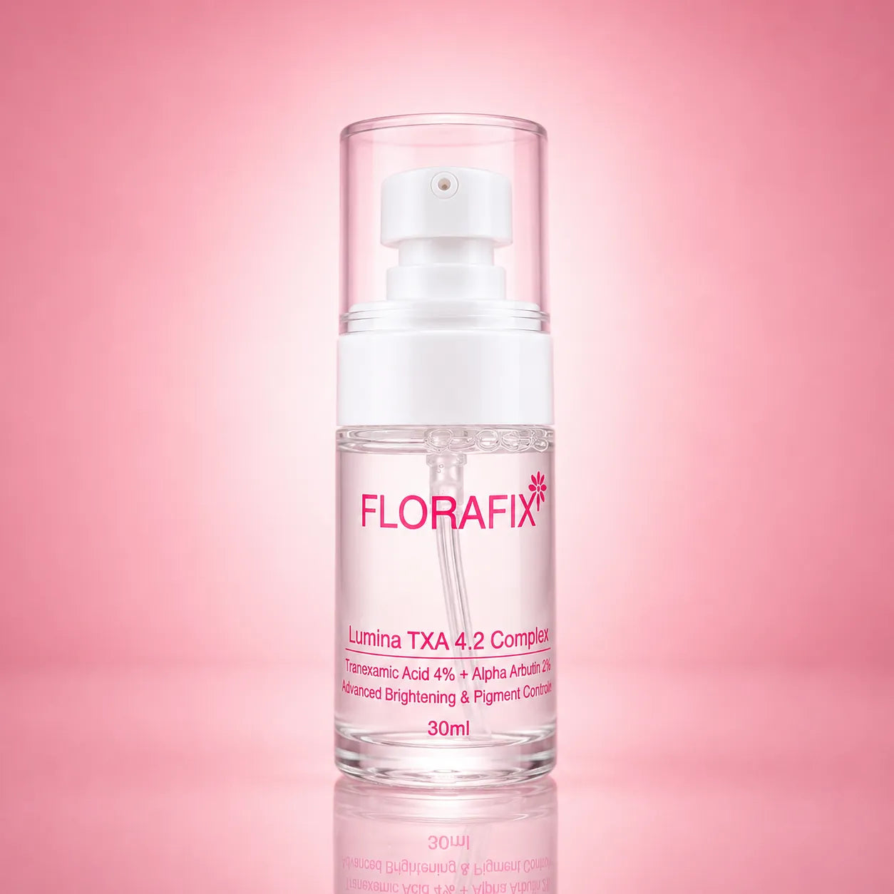 Florafix Lumina TXA 4.2 Complex 30ml brightening serum with 4% Tranexamic Acid and 2% Alpha Arbutin for dark spots.
