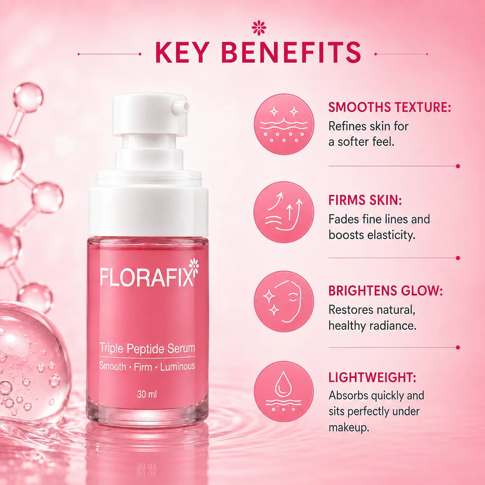 Florafix Triple Peptide Serum 30ml hydrating face serum for firming, brightening, and improving skin texture.